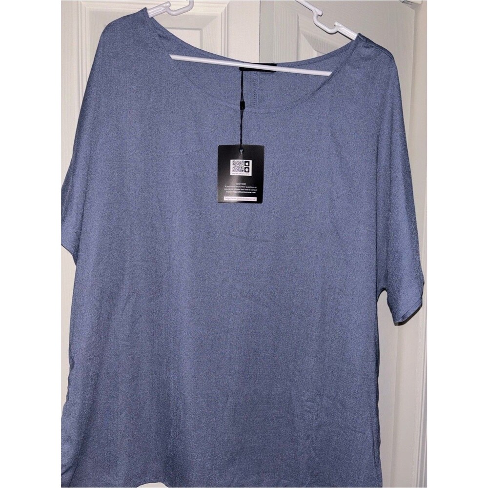 NWT JustFashionNow Med Heather Blue Lightweight Knit Tunic Top Dolman Sleeve